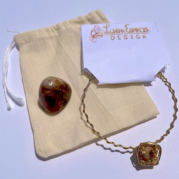SARD CARNELIAN PALM STONE & MATCHING WIREWRAPPED GEMSTONE BRACELET SET - Picture 1 of 6